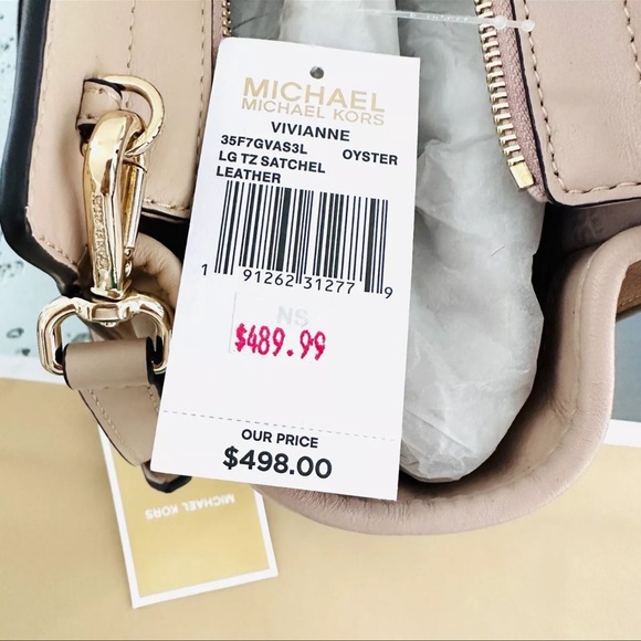 NWT Michael Kors Quilted Satchel Beige Oyster Vivianne Large Zip Shoulder Bag - Picture 9 of 12